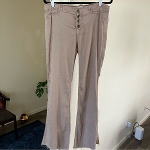Hudson EV Cut Waistband Flare Linen Blend Tan Pants
